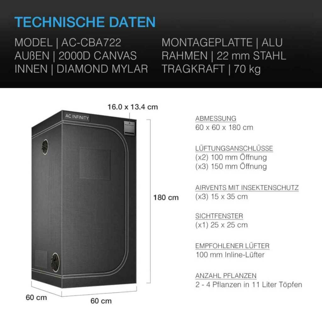 AC Infinity CLOUDLAB 722 | Advance Grow Zelt 60x60x180 cm – Bild 2