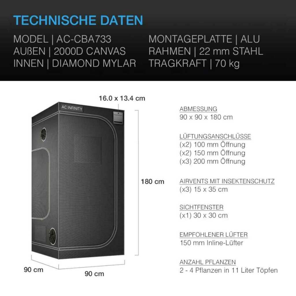 AC Infinity CLOUDLAB 733 | Advance Grow Zelt 90x90x180 cm – Bild 2
