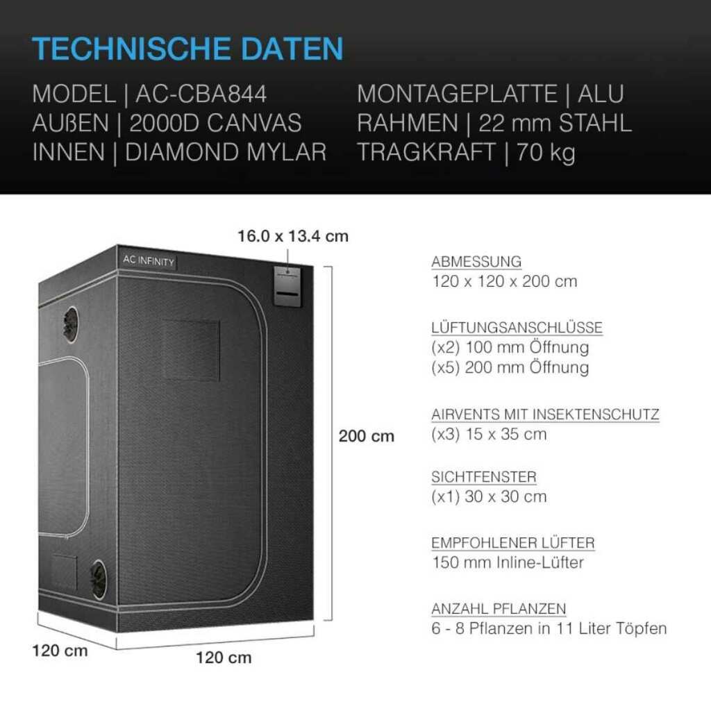 AC Infinity CLOUDLAB 844 | Advance Grow Zelt 120x120x200 cm – Bild 2