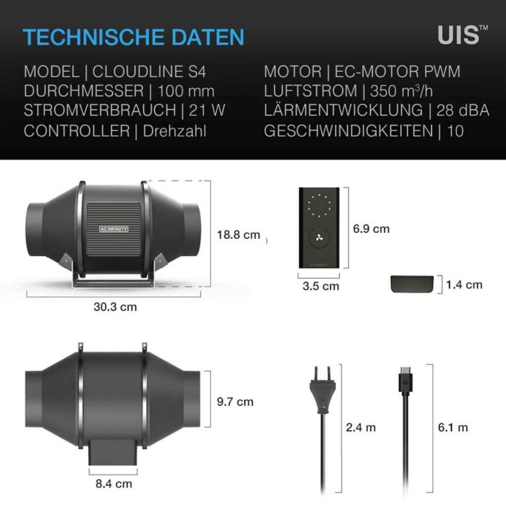 AC Infinity CLOUDLINE S4 | Ø 100 mm | 350 m³/h – Bild 2