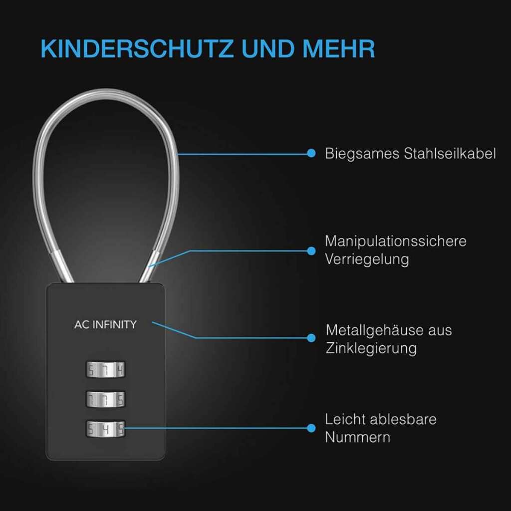 AC Infinity Kombinationsschloss | flexible Stahlkabelschlaufe | 2er-Pack – Bild 2