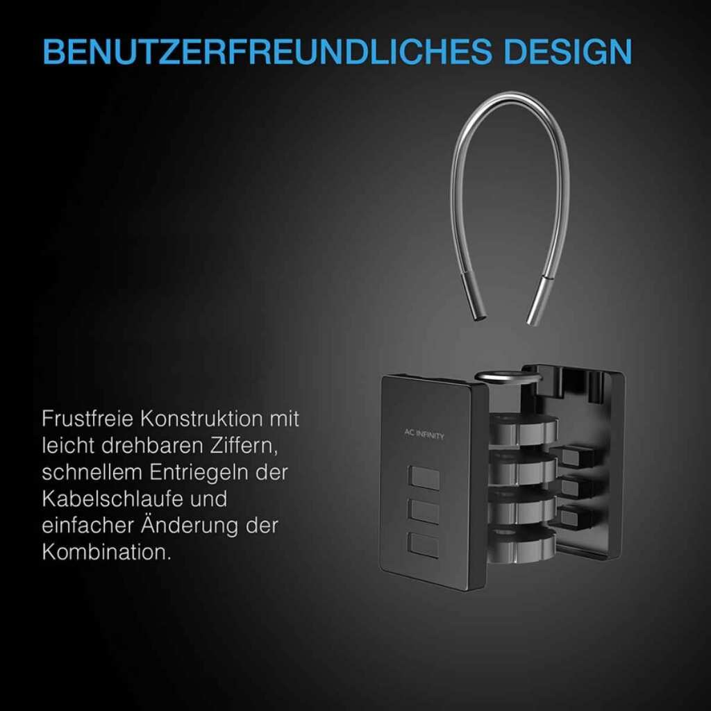 AC Infinity Kombinationsschloss | flexible Stahlkabelschlaufe | 2er-Pack – Bild 3