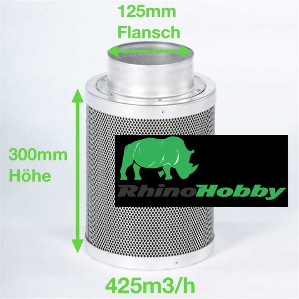 Aktivkohlefilter 125mm x 300mm | Rhino Hobby 350 | 125mm Flansch | 300 - 425 m³/h – Bild 4