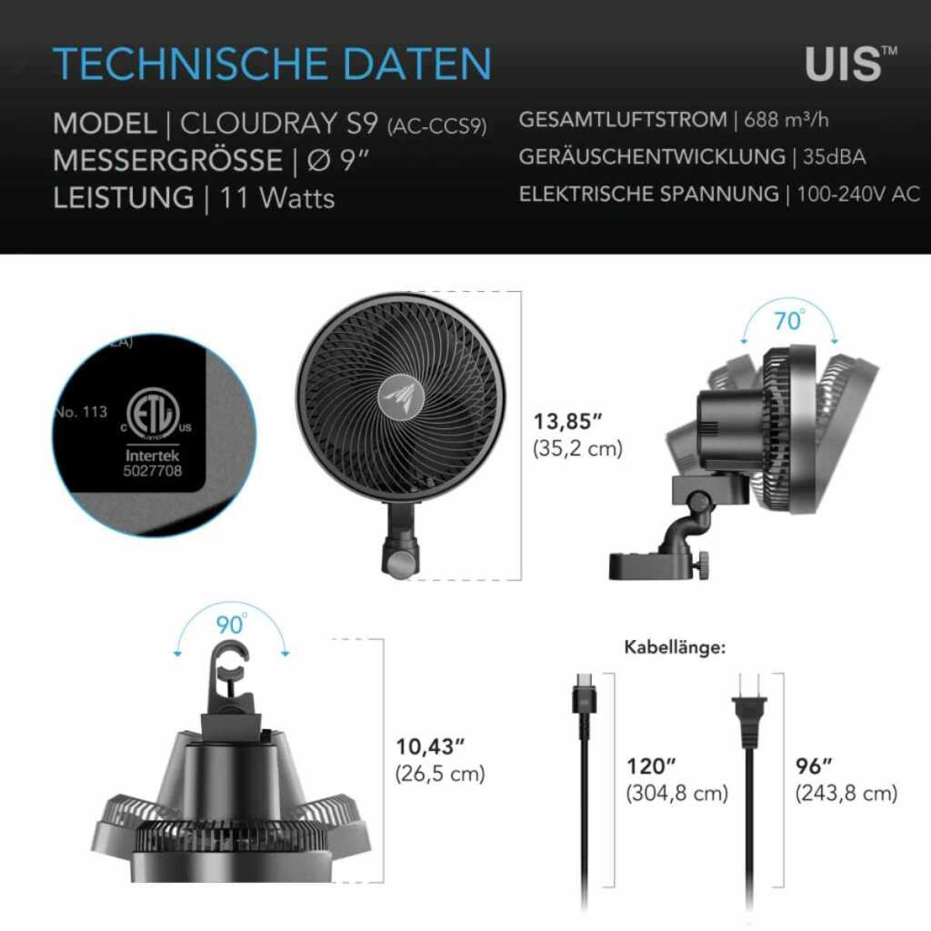 AC Infinity CLOUDRAY S9 | EC-Motor | automatische Oszillation – Bild 2
