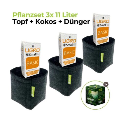 Grow Pflanzset | 3x11L Stofftöpfe, Kokos & Dünger