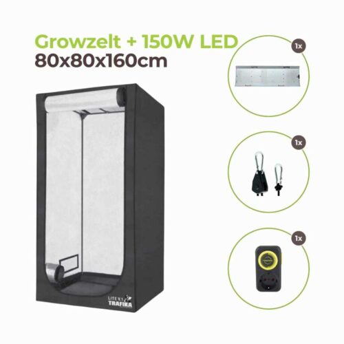 Growzelt 80x80x160cm mit Garden Highpro 150 Watt LED