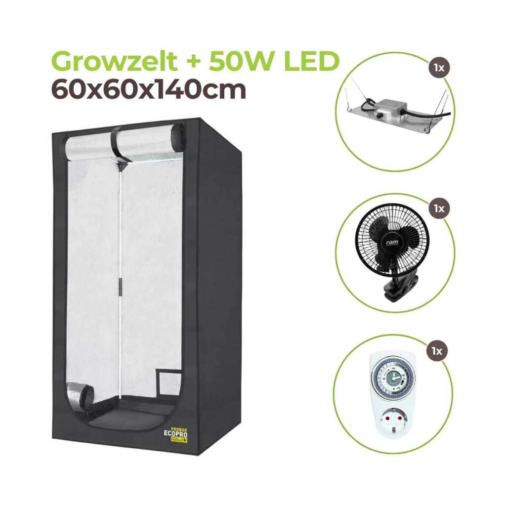 Growzelt 60x60x140cm | 50 Watt LED
