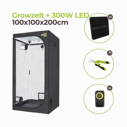 Growzelt 100x100x200cm mit 300 Watt LED