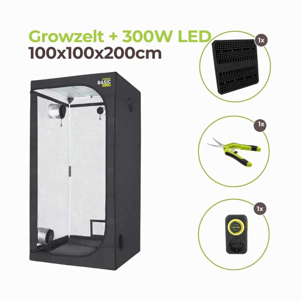 Growzelt 100x100x200cm mit 300 Watt LED